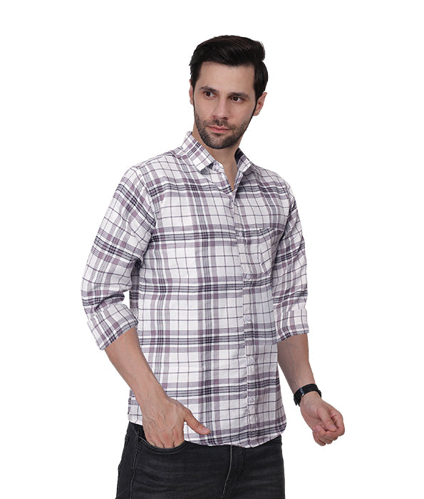 White & Purple Check Shirt For Mens