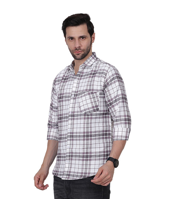 White & Purple Check Shirt For Mens