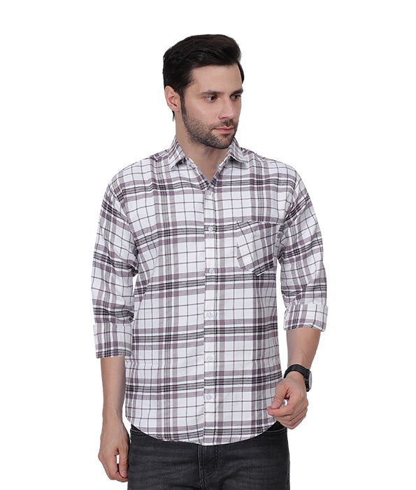 White & Purple Check Shirt For Mens