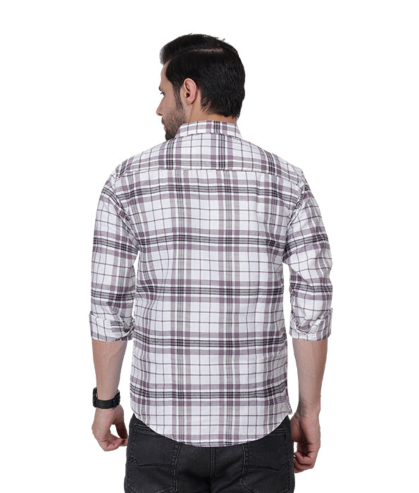 White & Purple Check Shirt For Mens