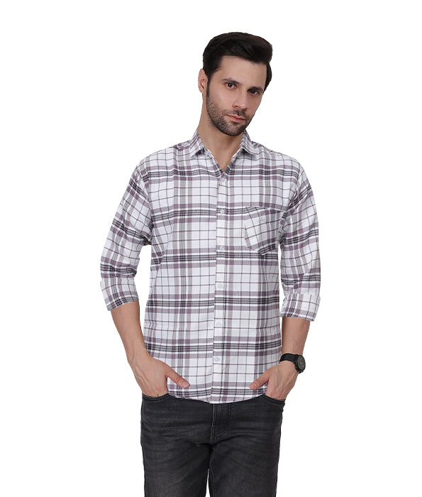 White & Purple Check Shirt For Mens